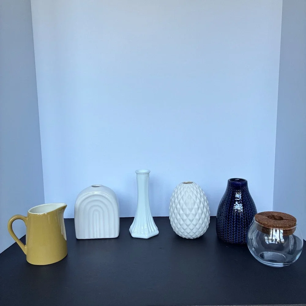 Vase Set Home Decor Ceramic Glass Bud Vases 6pc Lot Boho Chic Farmhouse Eclectic